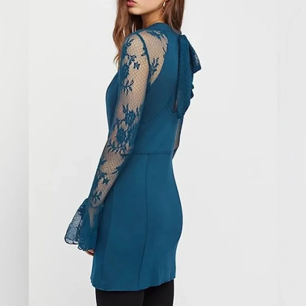Free People | Teal It’s Now Or Never Ponte Lace Bodycon Mini Dress, Small